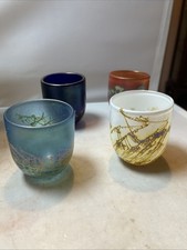Set 2005 Robert Coleman Studio Art Glass 2.5" Iridescent Cups or Vases Signed
