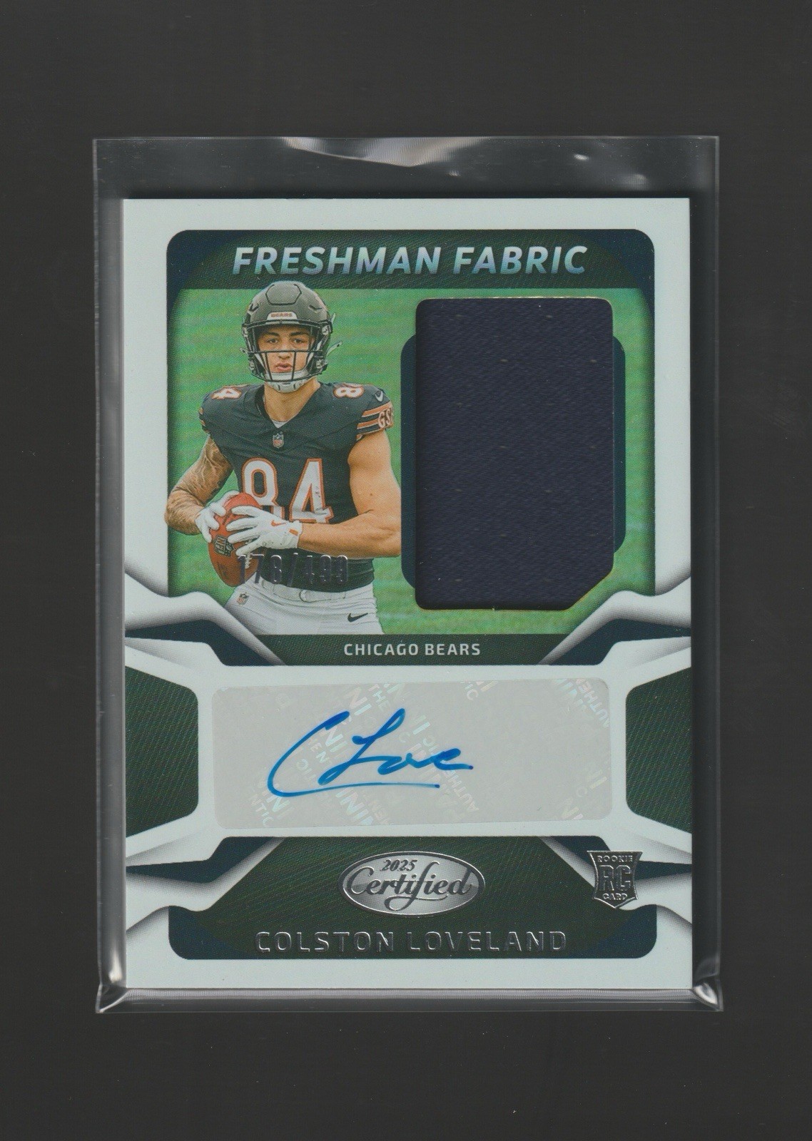 2025 Panini Certified Colston Loveland Freshman Fabric /499 RPA Rookie Auto