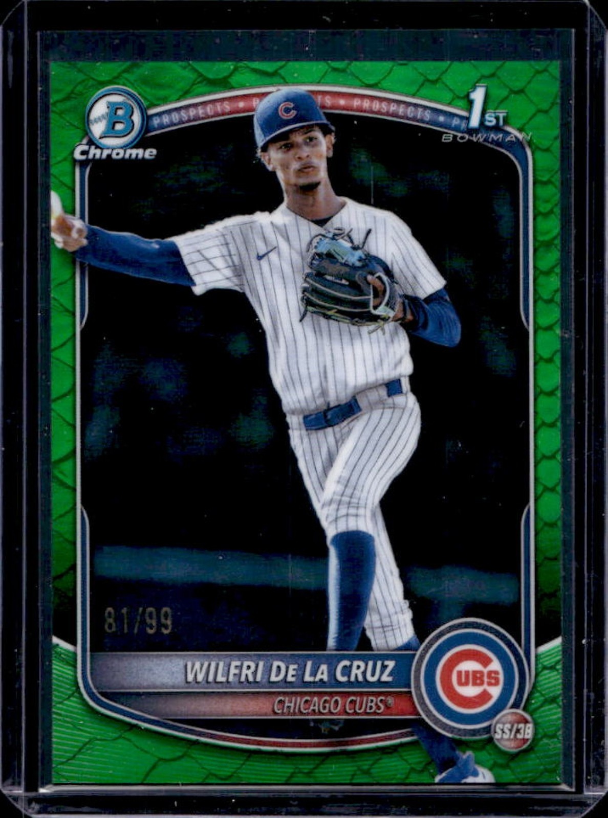 2025 Bowman Chrome Wilfri De La Cruz Reptilian Green Refractor 1st #81/99