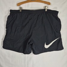 Nike Vintage Big Swoosh Black Nylon Mesh Lined Athletic Running Shorts Men's XL