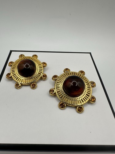 Orecchini Clip Vintage Lancetti Made In Italy Colore Ambra Cabochon RARI Leggi - Foto 5 di 18
