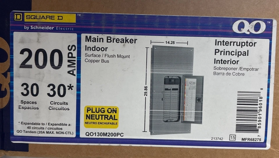 Square D 200 Amp 30 Spaces 30 Circuit Indoor Main Breaker Panel NEW In Box - Image 3 of 4