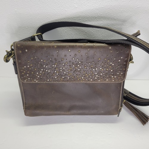 Gun Tote'n Mamas Studded Distressed Buffalo Leather Conceal Carry Purse Brown - Picture 2 of 15