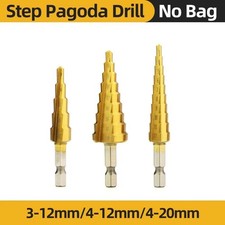 3PCS HSS Step Drill Bit Large Cone Titanium Bit Set Metal Hole Cutter+Pouch Kit