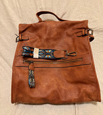 Brown Medium Backpack Geometric Zip Pockets Adjustable Strap