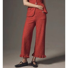 Anthropologie Colette Tweed Ruffle-Hem Crop Wide-Leg Pants Maeve Red Womens 28