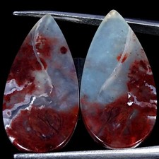 22.90Cts 100 Natural Aqua Chalcedony Pair Pear Cabochon 14X27X3MM