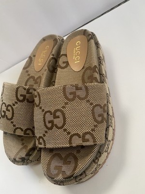 Gucci Angelina Maxi GG Logo Women's Platform Slide Sandals Size 7