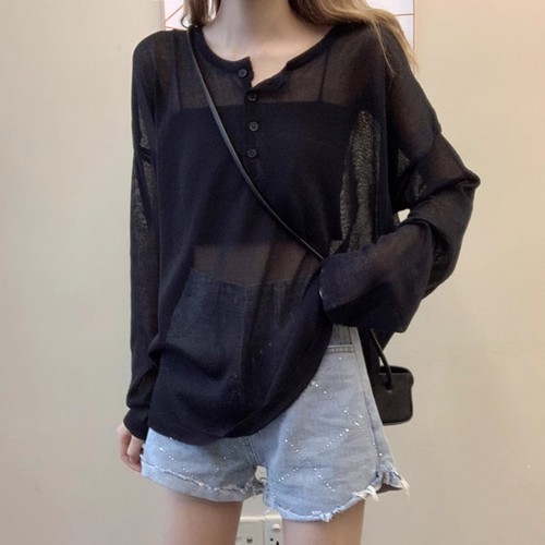 Lady Sheer Shirts Tops Blouse T-shirts Casual Long Sleeve Fashion Basic Classic - Picture 9 of 12
