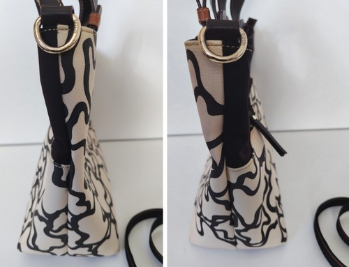 TOUS 2 vías Bolso de Hombro Cartera Lona Patrón de Oso Beige Negro Correa de Mano - Imagen 5 de 9