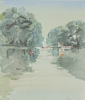 Vintage Flussszene Landschaft Aquarell 