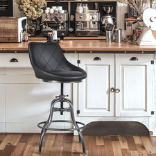 Image of Stylish Vintage Adjustable Metal Bar Stool with PU Backrest - Black Leather