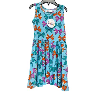 Dot Dot Smile Girls 2T Tank Dress Blue Multicolor Bow Print