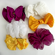 Vintage Lot Of 6 90s Hair Bows Y2K Ruffle Satin Chiffon Barrettes Magenta Yellow