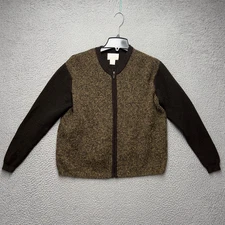 Field Manor Sweater Womens Large Brown Full Zip Vintage Wool Vintage