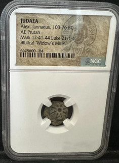 Ácaro de viuda bíblica de bronce Judea AE Pruta Alejandro Janneo 103 76 aC NGC