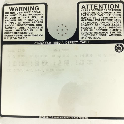 Unità di memoria disco micropolis vintage 1323A 900514-05-0C gruppo dispositivi NON TESTATO - Foto 6 di 17
