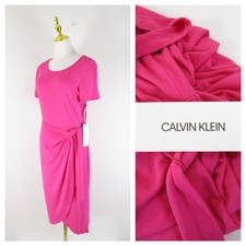 Calvin Klein Womens Solid Pink Belted Faux Wrap A-line Short Sleeve Dress 10 $99