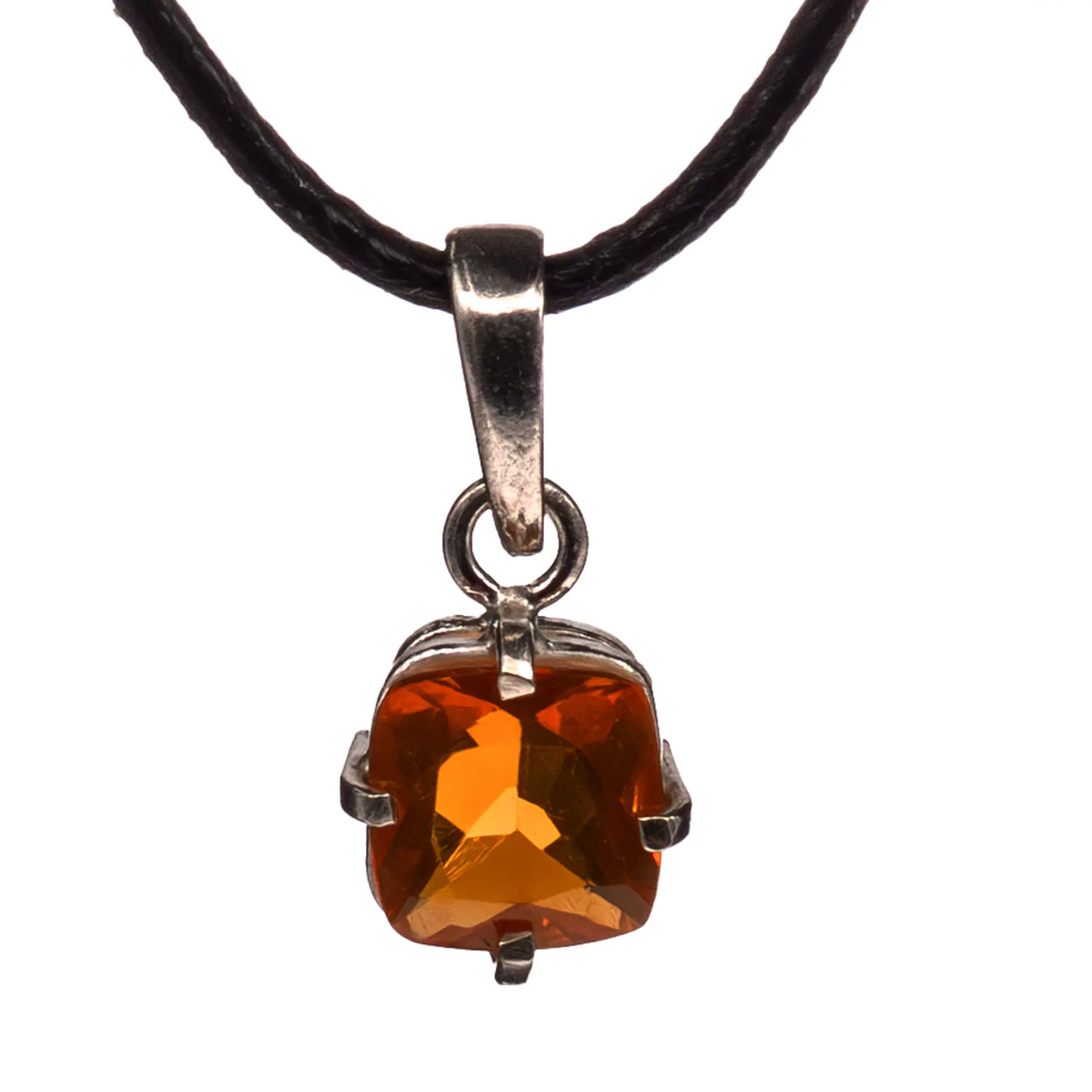 Pendentif opale de feu facettée en argent, cadeau anniversaire