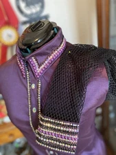 Western Purple Sheer Stretch Taffeta Hidden Zipper Retro Horse Show Day Shirt