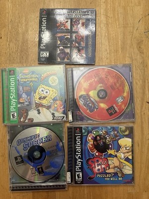 5 Playstation PS1 Games: Demo Disc, Spin Jam, Soccer, Spyro Ripto s, SpongeBob