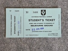 1984 VFL Melbourne Ground Student Physical Ticket - afl football