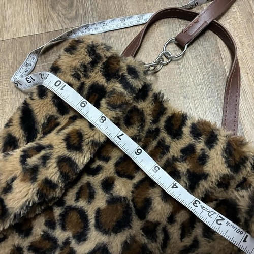 Leopard Print Faux Fur Shoulder Bag Brown Faux Leather Straps Animal Print - Picture 6 of 7