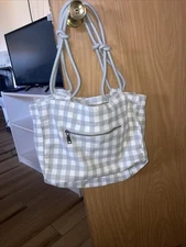 Farmhouse Is My Style Grey And White Gingham Checked Bag Purse Handbag
