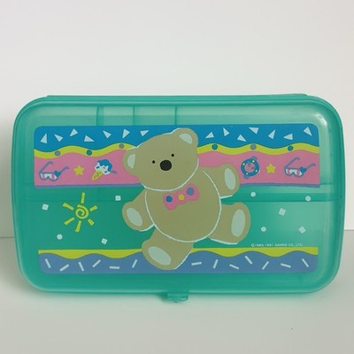 Vintage Sanrio Just For Fun Bear Tray Pencil Box Case 1991 Read