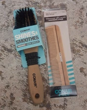 Conair Finishing Boar Bristles Hair Brush & Wood Dressing Comb Shines & Smoothes