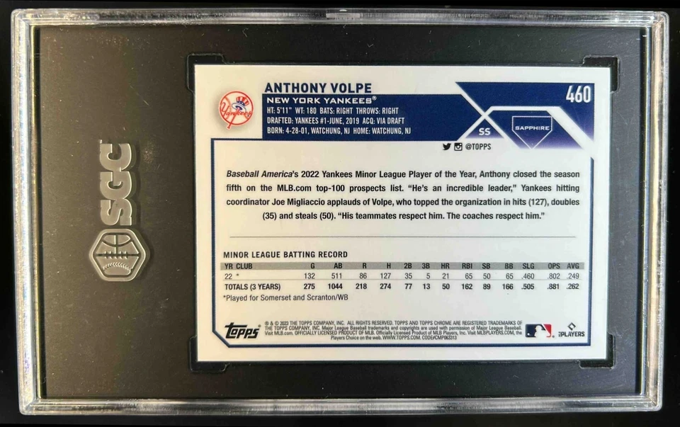 2023 Topps Chrome Sapphire Anthony Volpe RC Gold Rookie #48/50 Yankees SGC 9.5 - Image 2 of 2