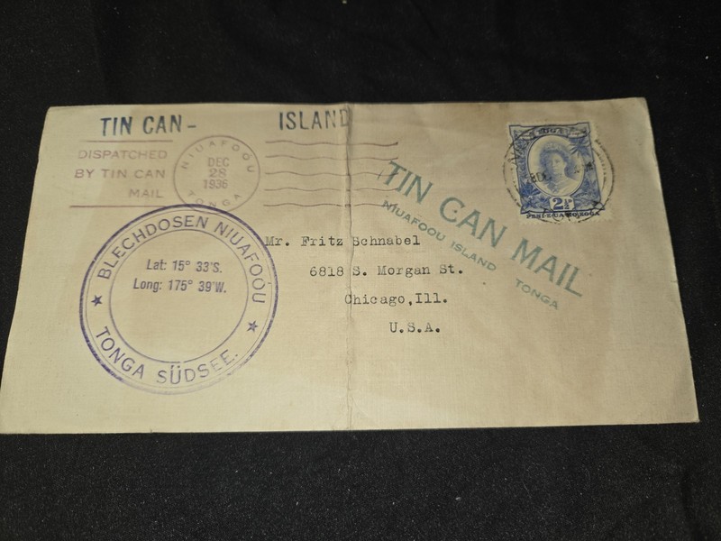 Tonga Tin Can Mail Cover To Chicago Scott 57 1936