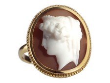 Historismus 585 Gelbgold Kamee Damenprofil Muschel Gemme Ring um 1880!