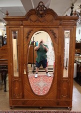 French Louis XV Style Walnut Carved Mirror Door Armoire Circa 1900
