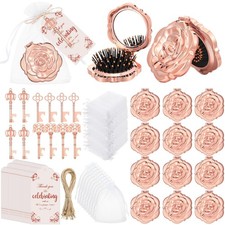 24 Pcs Rose Gold Compact Mirrors with Brush Bulk Quinceanera Party Favors for...