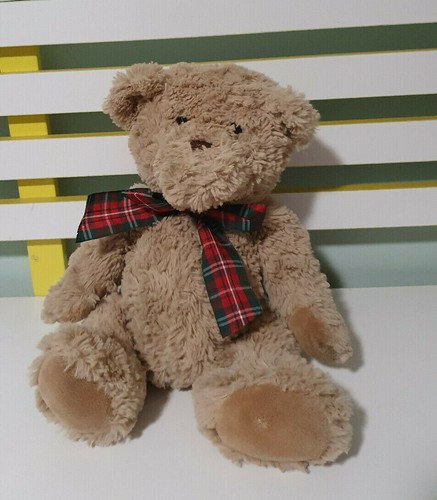TEDDY BEAR DAN DEE PLAID BOW BROWN BEAR 30CM