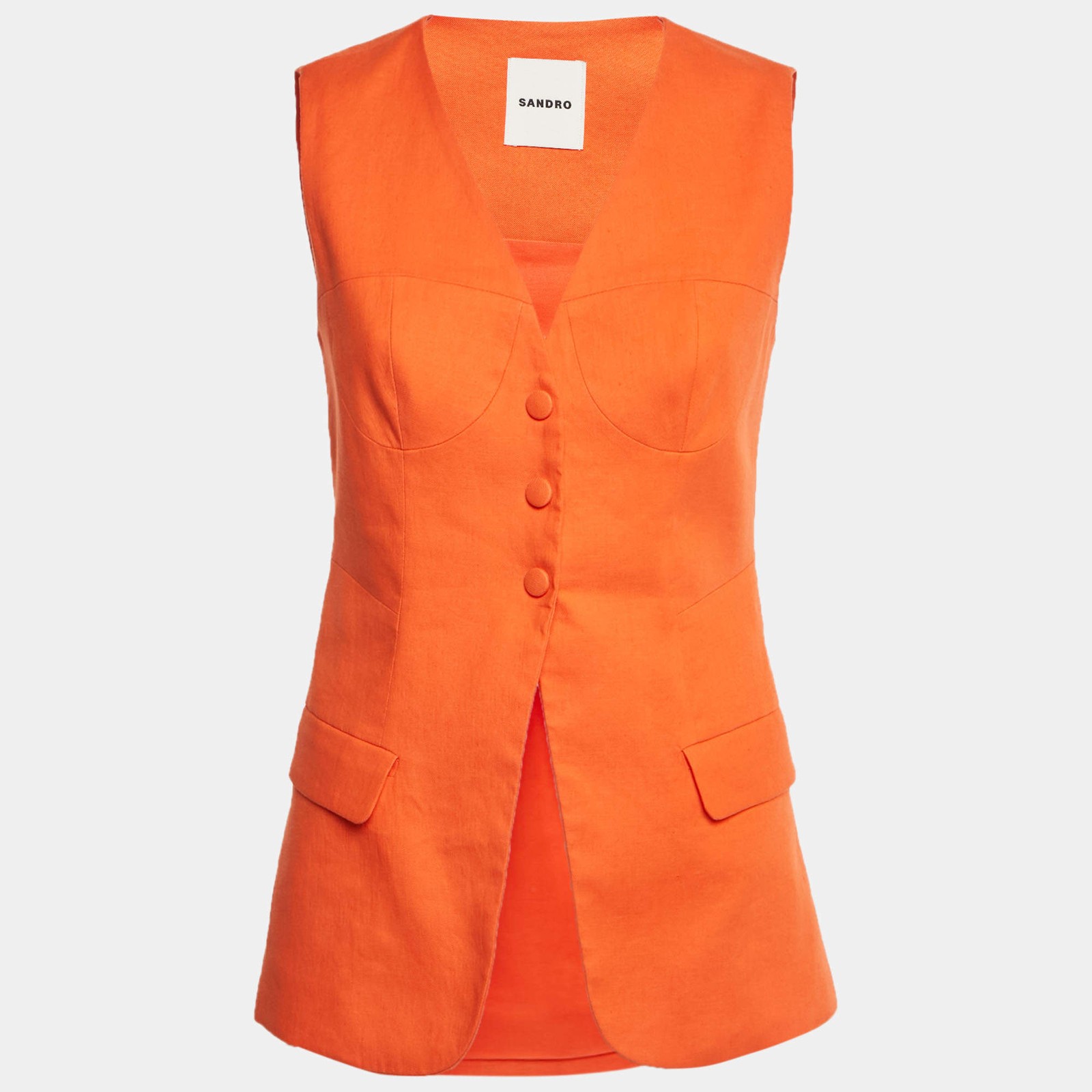 Sandro Orange Linen Blend Vest S
