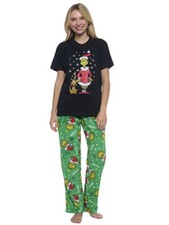 Women's  Women's Plus Dr Seuss' Grinch Pajama Set T-Shirt  Plush Pants Green