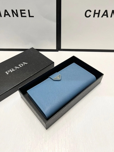 Prada Light Blue Saffiano Leather Long Wallet Multi‑Card Clutch Purse