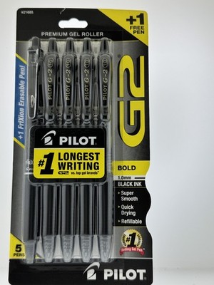 5 pk Pilot G-2 Retractable Gel ROLLER Pens FRIXION BOLD POINT 1.0MM BLACK 21685