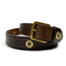 Remington Shotgun Studded Dark Brown Leather Mens Belt Size 2XL 46-48