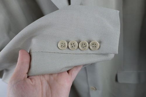 Vintage 90s Mens 50 Long Super 150s Knit Fabric 3 Button Suit Coat Jacket Beige - Picture 4 of 20