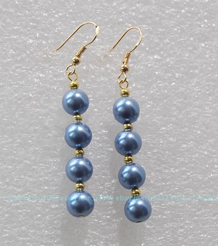 11 Colors 8/10mm South Sea Shell Pearl Round Beads Gold Hook Dangle Earrings - Picture 23 of 23