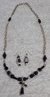 ARTIST HANDCRAFTED BLACK BEAD NECKLACE SILVER PLATED TOGGLE AND CHAIN + EARRINGS