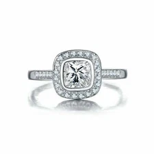 3ct Simulated Diamond Halo Engagement Ring 14k White Gold Plated Round Accent