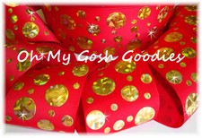 3" CRACKLE DOTS GOLD HOLOGRAM GROSGRAIN RIBBON 4 CHEER BOW HAIRBOW RED