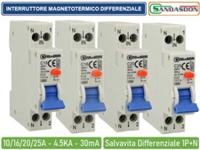 INTERRUTTORI MEGNETOTERMICI DIFFERENZIALI SALVAVITA 1 MOD 1P+N 10A 16A 20A 25A
