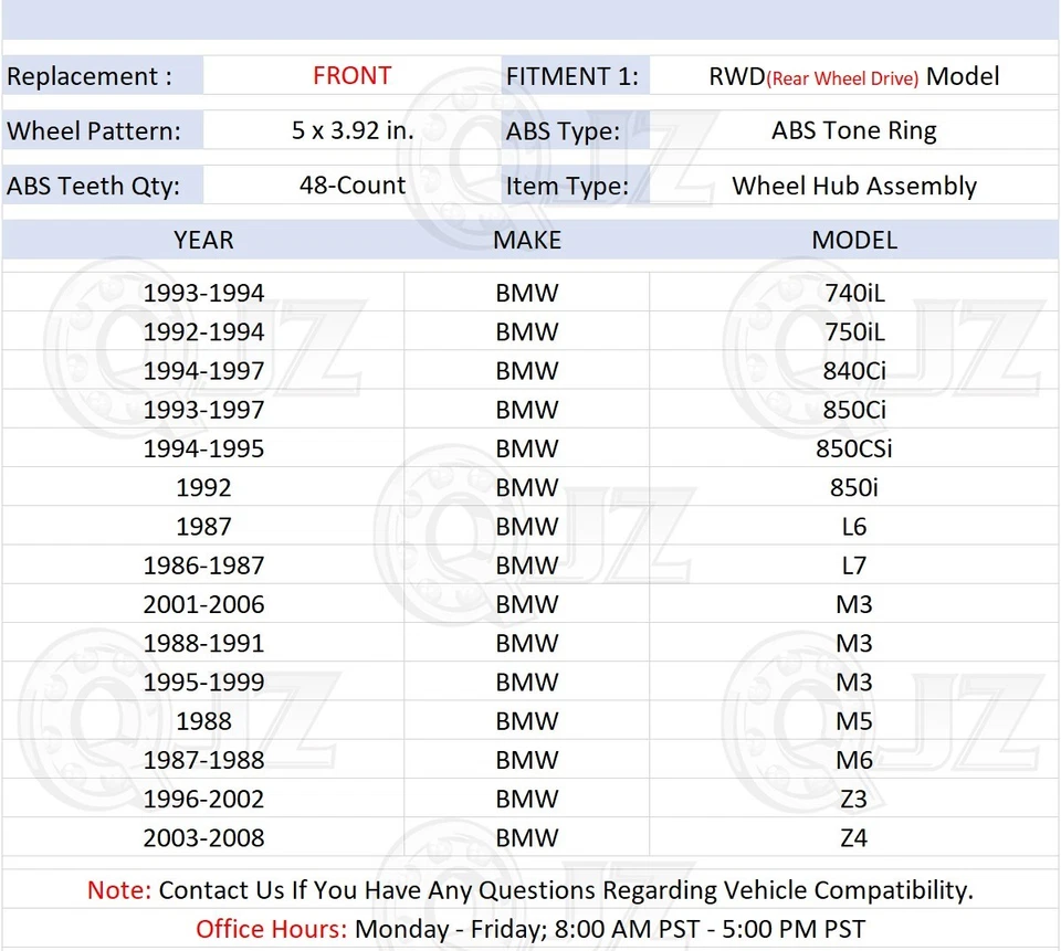 [FRONT(Qty.1)] New 513125 Wheel Hub Assembly For 1994-1995 BMW 850CSi RWD-Model — 第 2/4 张图片