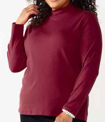 Croft & Barrow Size 2X, 3X Solid Burgundy mock turtleneck long sleeve NWT