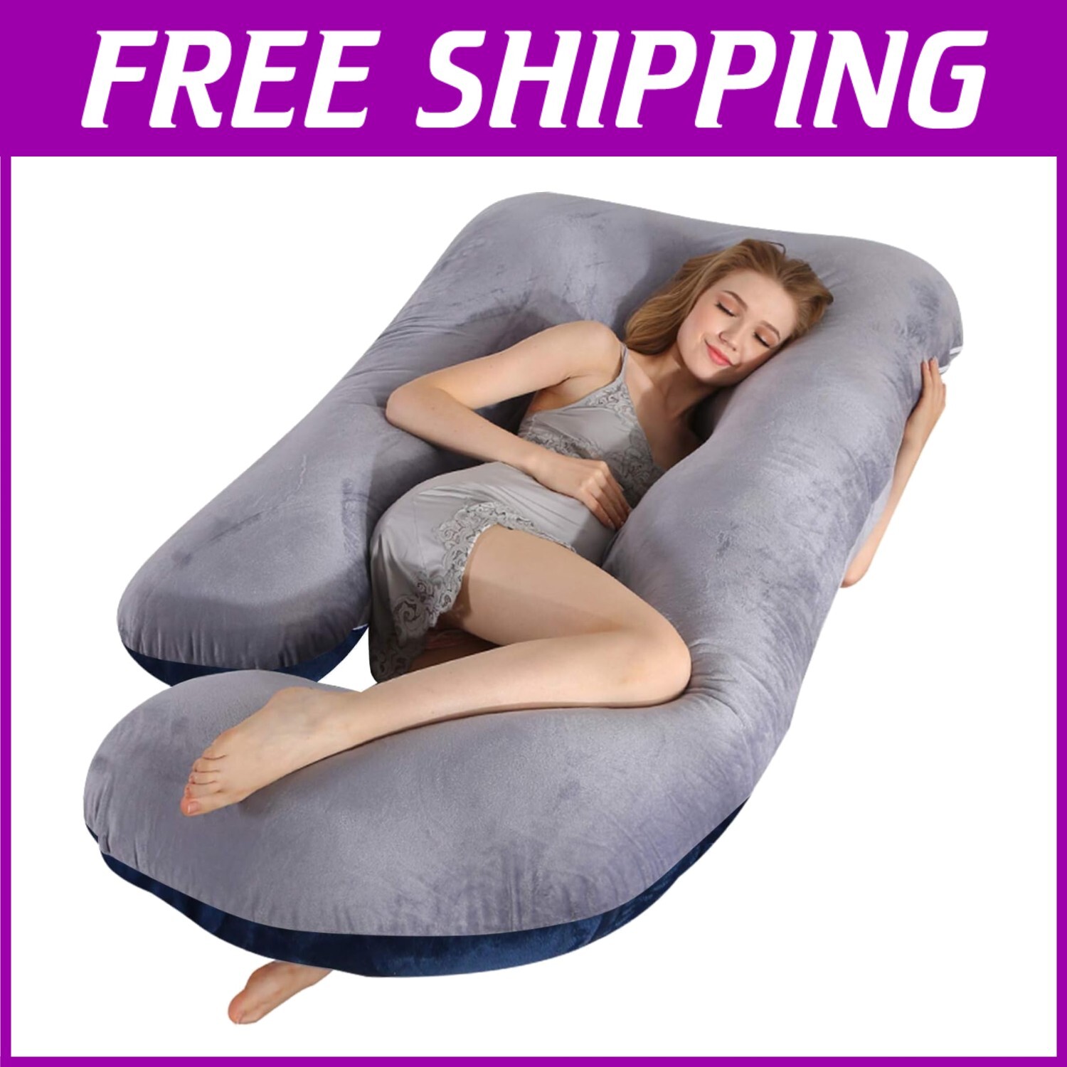 57in Maternity Pillow with Removable Zippered Cover for Comfort & Easy Cleaning